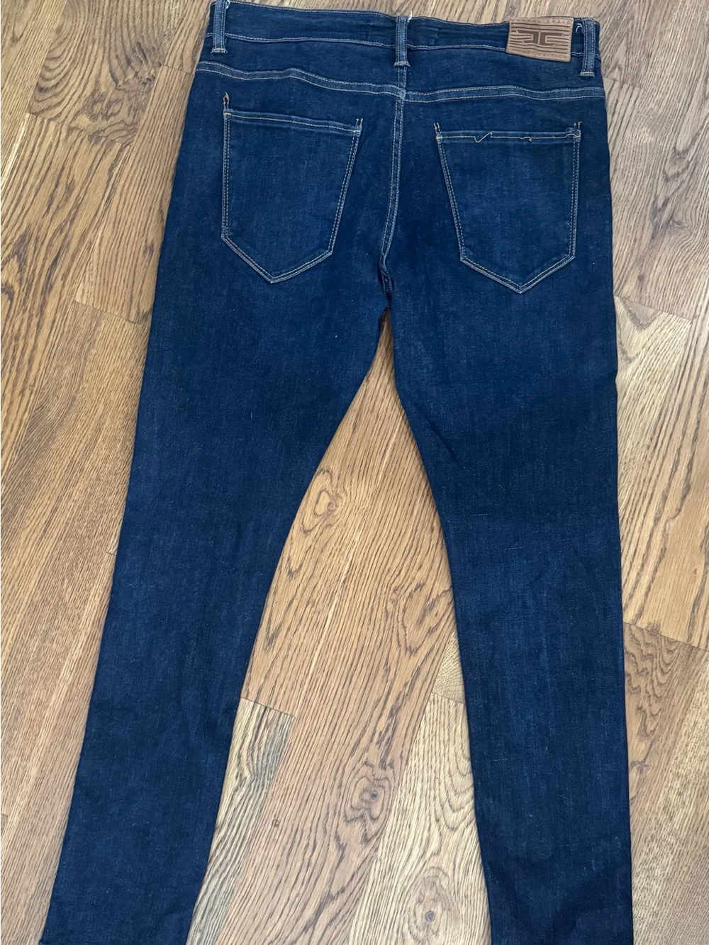 Jordan Craig Men’s Dark Blue Denim Jeans with Leather Patch